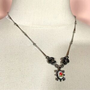 Vintage Silver Tone Rose Floral Regency Whimsical Goth Retro BalletCore Necklace